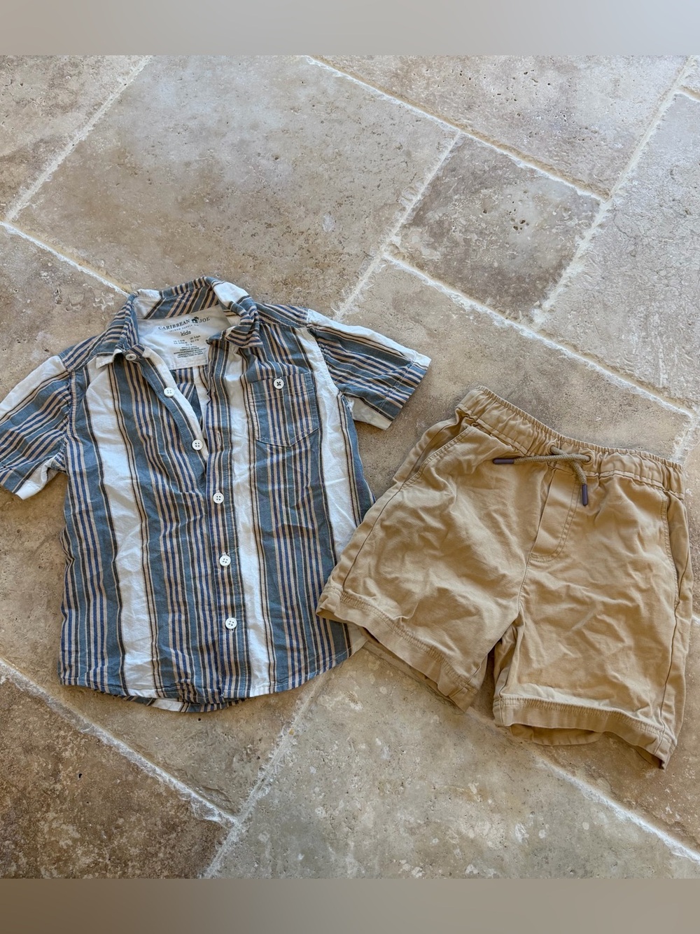 Caribbean Joe Boys Striped woven top pull-on Short Two Piece Set Size 5/6 Cotton